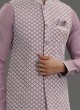 Lilac Lucknowi Work Nehru Jacket Set In Cotton Silk